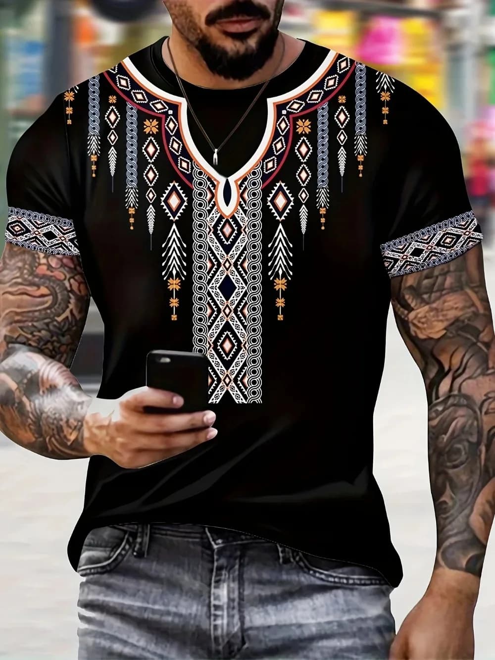 Ethnic Style Pattern Creative Digita3DPrint Sport Quick-dry Breatha Men T-shirt Outdoor Street Fashion Y2K Parent-Child Clothing