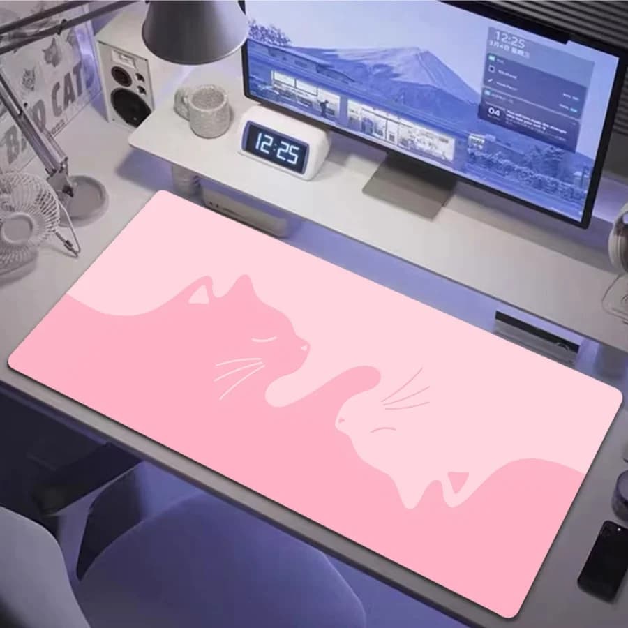 Tappetini da scrivania XXL Anime, tappetino per mouse con gatto rosa, accessori per PC di grandi dimensioni, tastiera da gamer, tappetino per mouse Kawaii, tappetini da gioco XXL