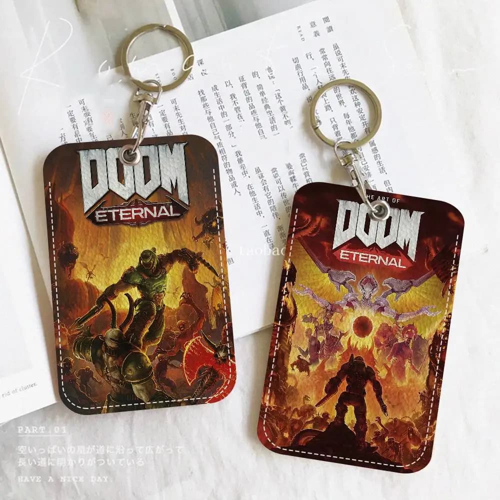 Porta carte di accesso in PU stile E-Eternal Classic Game D-Doom con portachiavi - Protezione esecutiva per carte bancarie, metropolitana, carte bus