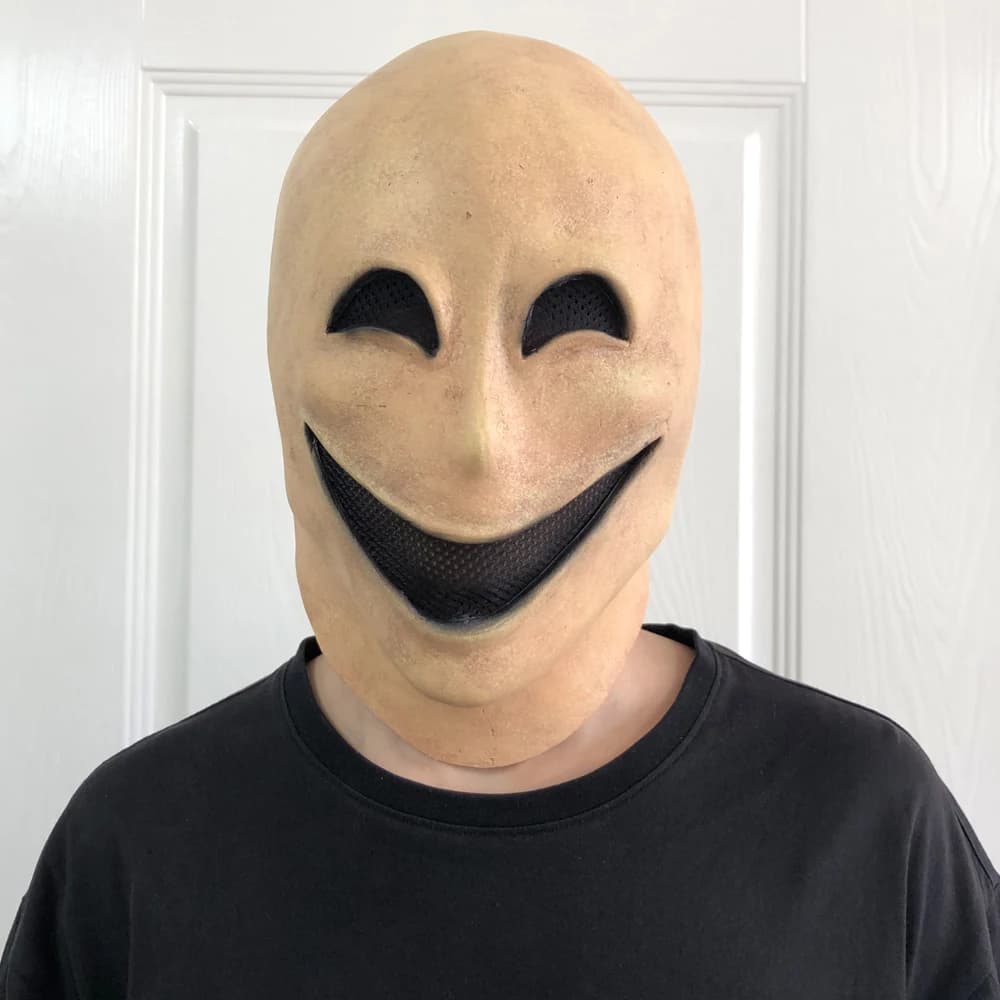 Growing Smile No Face Man Mask Cosplay Alien Demon Latex Helmet Halloween Carnival Dress UP Party Costume adult tips