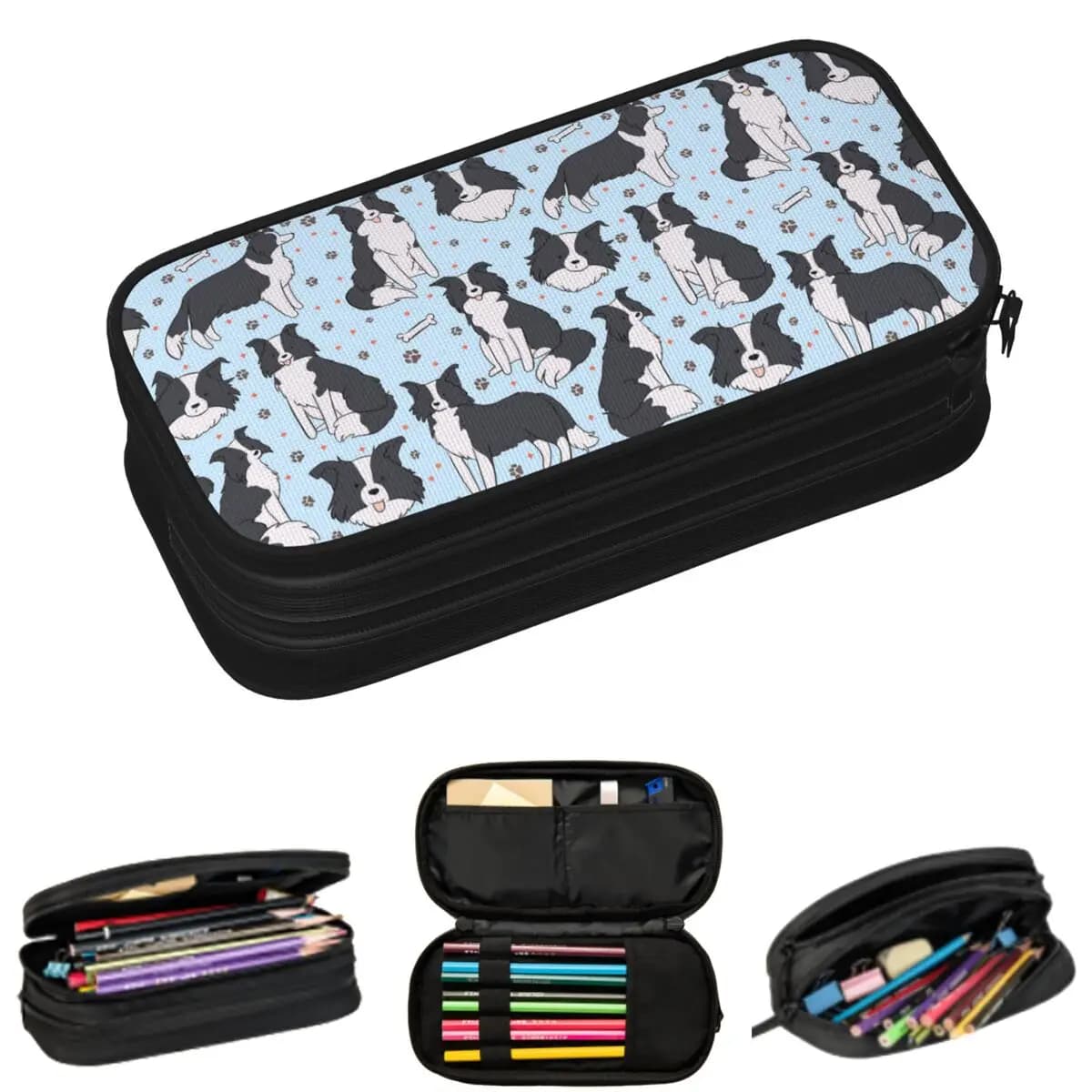 Astuccio per matite con motivo Border Collie Dog, per studenti, scatola per penne, astuccio per matite di grande capacità
