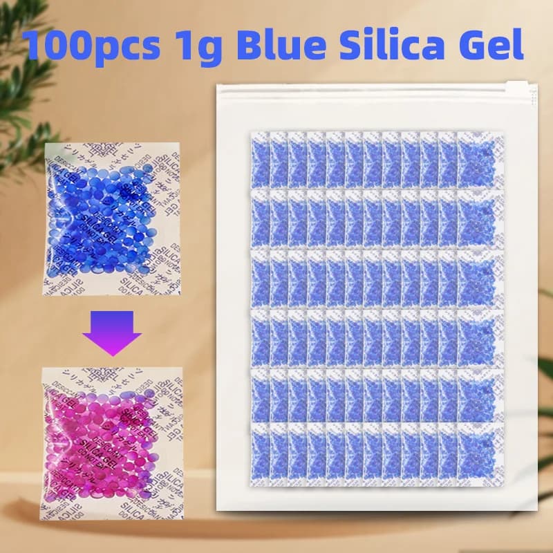 50/100 pz 1g Blu Gel di Silice Essiccante Pacchetto Deumidificatore Prodotti Elettronici Grado Industriale Cambiamento di Colore Essiccante