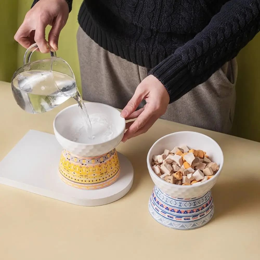 Ciotola per Gatti in Ceramica Stile Bohemien, Ciotola Creativa e Carina per Cani, Antiscivolo e Anti-Ribaltamento, Ciotola Rialzata per Animali Domestici, Contenitore per Snack