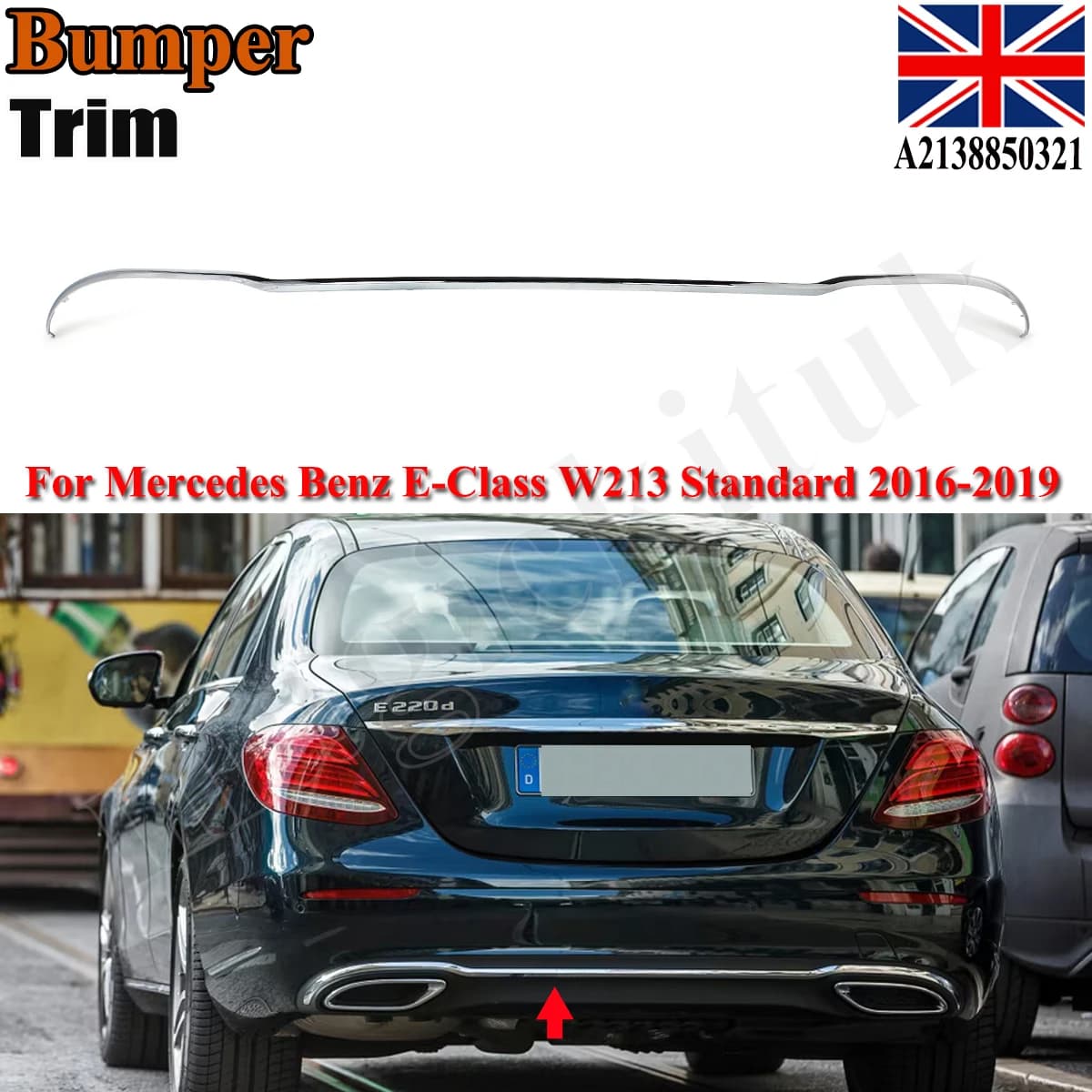 Modanatura della copertura del paraurti posteriore cromata per Mercedes Benz Classe E W213 2016-2020 2138850321