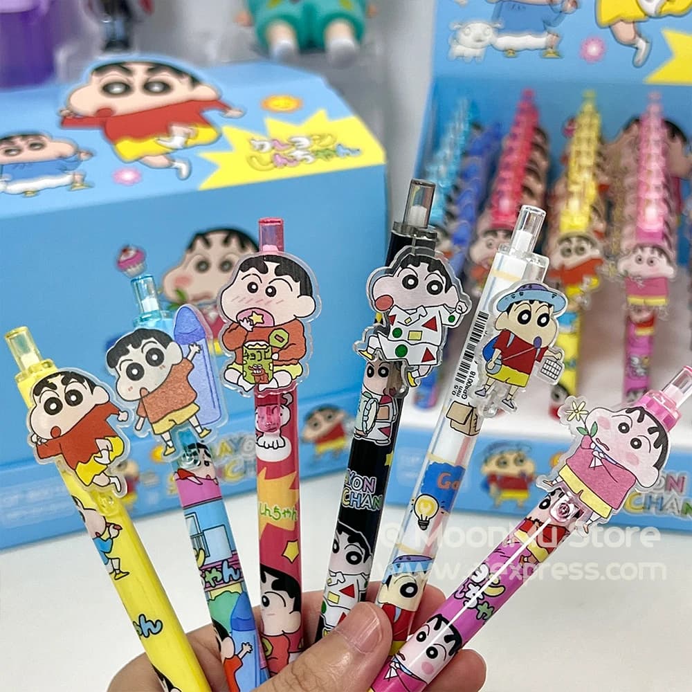 6 pezzi di penne gel Kawaii Crayon Shin-Chan Cartoon 0. Penna a sfera nera da 5 mm, cancelleria per lo studio, strumento di scrittura per ufficio, regali per ragazze