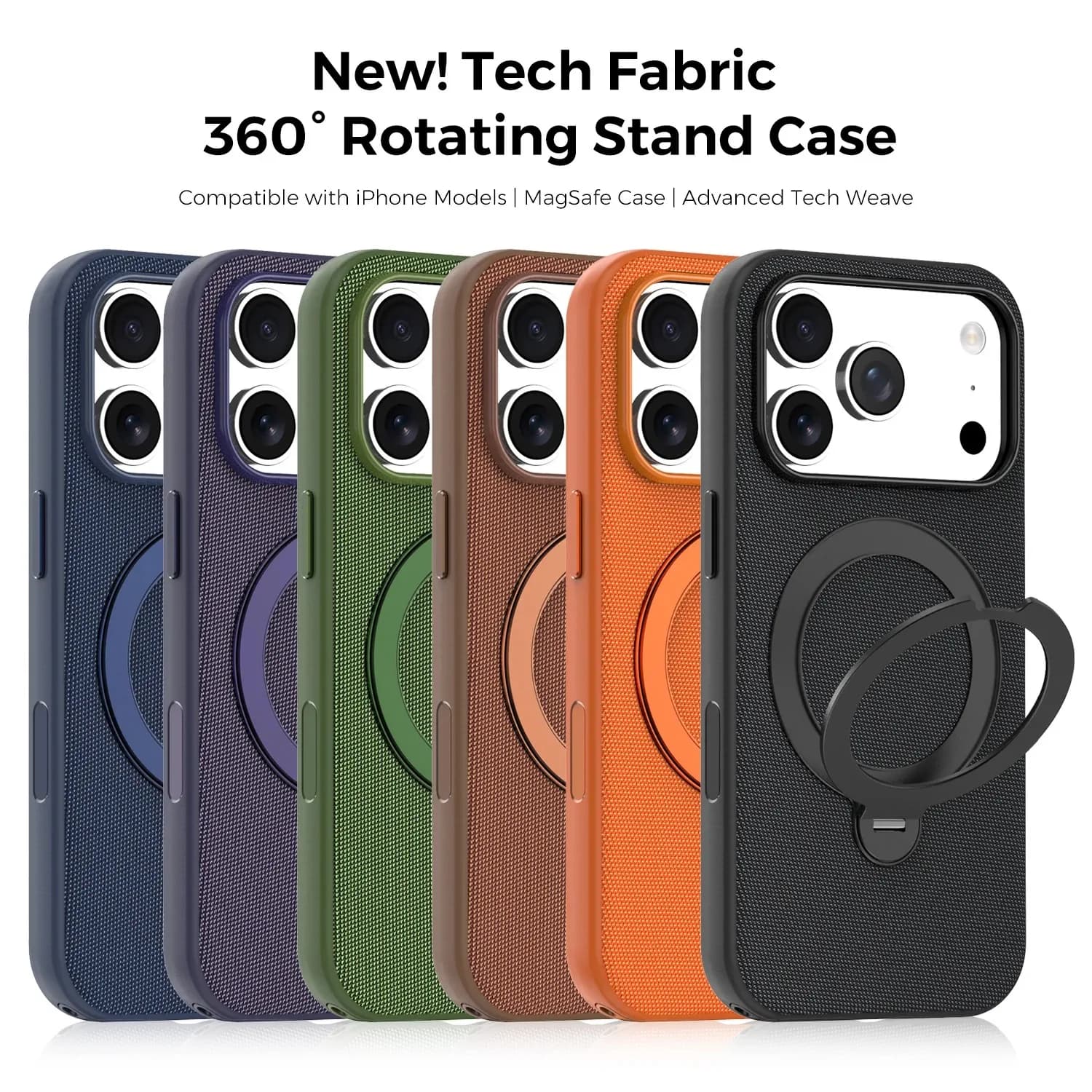 Custodia Magnetica Intrecciata con Tecnologia Originale per iPhone 17 16 15 14 13 Pro Max 360 ° Supporto ad Anello Girevole per Cover