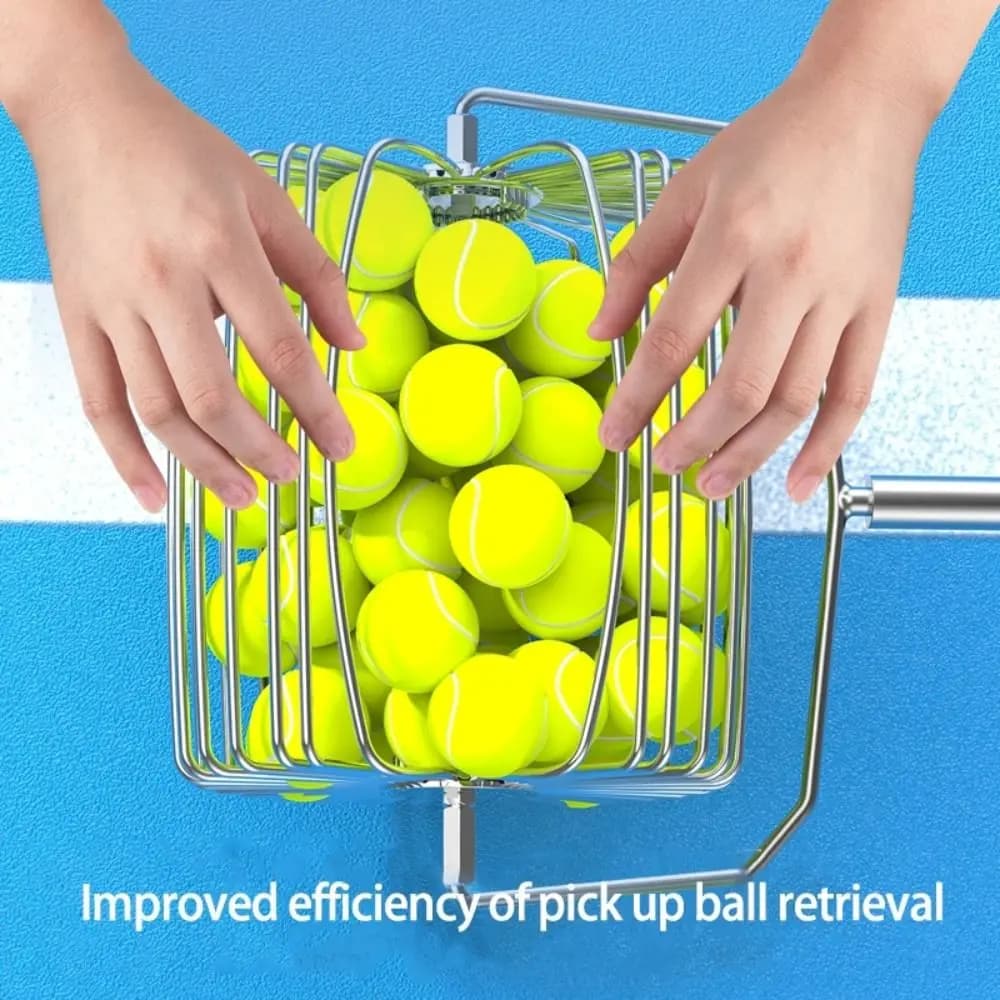 Adjustable Handle Tennis Ball Picker Sturdy Durable Tennis Ball Collector Rolling Wheels Ball Picking Container Tennis Training