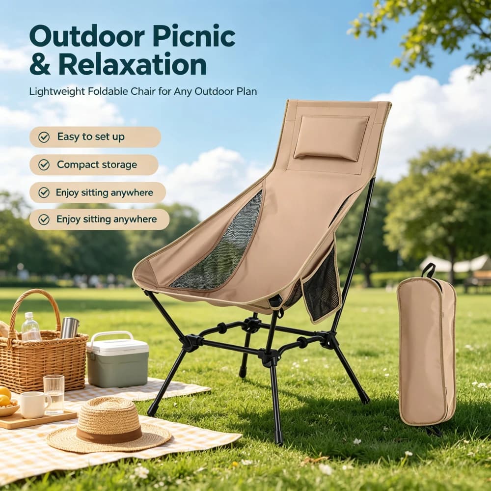 Portable Folding Camping Chair Comfortable Fishing Beach Backrest Camping Chair Outdoor Travel Picnic Convenient Furniture
