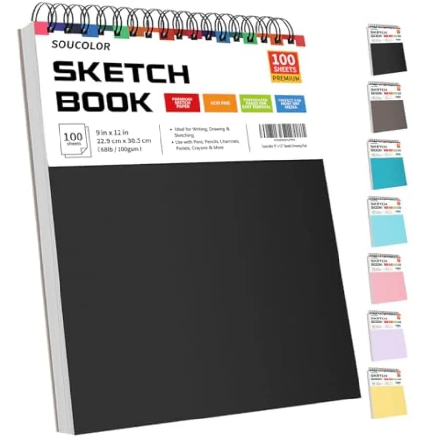 Sketch Book, 100 Sheets Top Spiral Bound Sketchbook with Acid-Free 68lb/100gsm Thick Drawing Paper, Art Sketch Pad for,Adults a