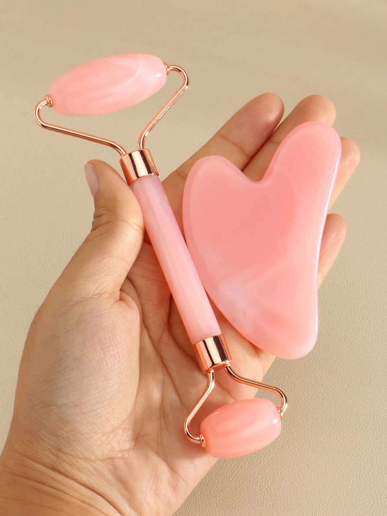 Set di Strumenti per Massaggio Guasha Facciale e Corporale, 1 o 2 Pezzi, Rullo Rosa per Massaggio, Strumento per Raschiatura Corporea, Massaggio dei Meridiani, Lifting Facciale