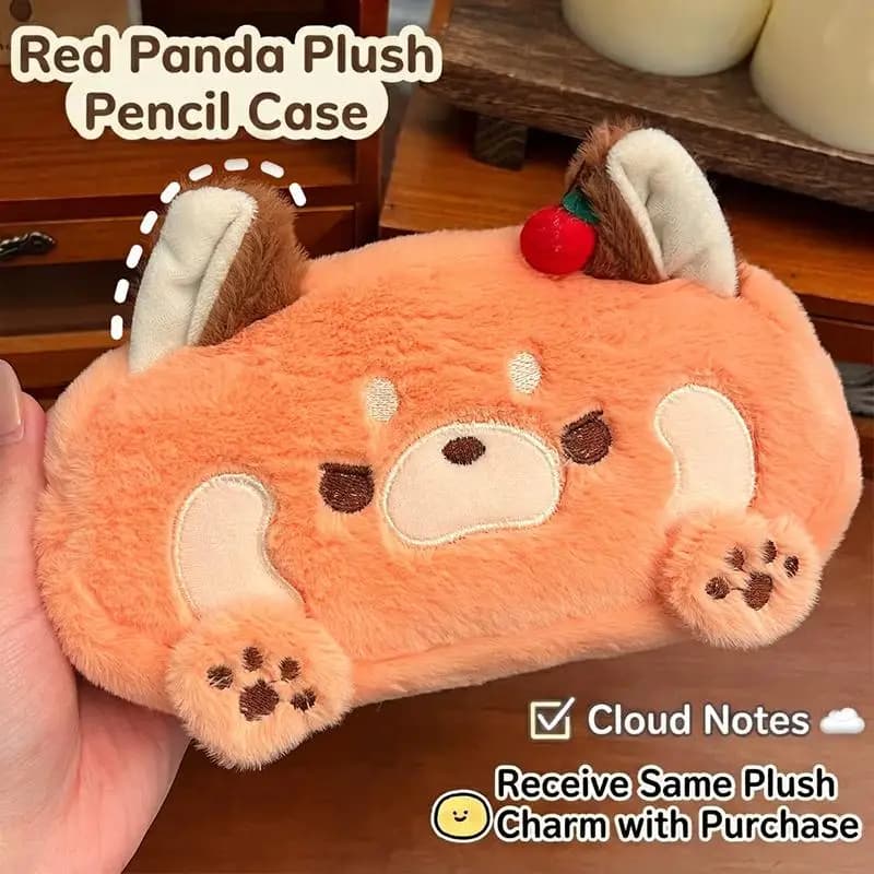 Little Raccoon Soft Fluffy Plush Pencil Case Embroidered Design Large Capacity Portable Stationery Holder for Travel School