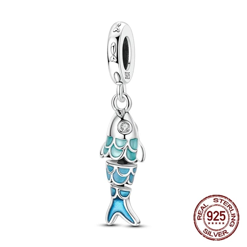 Vendita calda Koinobori Charms 925 Sterling Silver Swinging Fish BANDIERA Ciondola il pendente Fit Bangle Bracciale Collana Gioielli fai da te