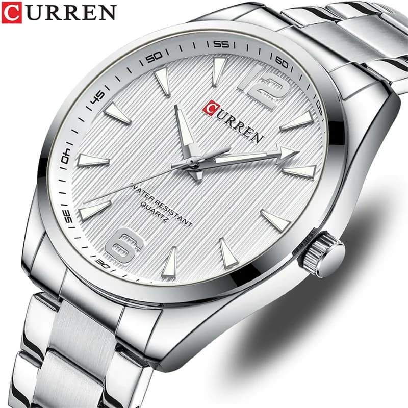 CURREN 8434 Orologio da Polso da Uomo al Quarzo, Minimalista, Impermeabile, Luminoso, con Quadrante Grande e Indicatori a Barra
