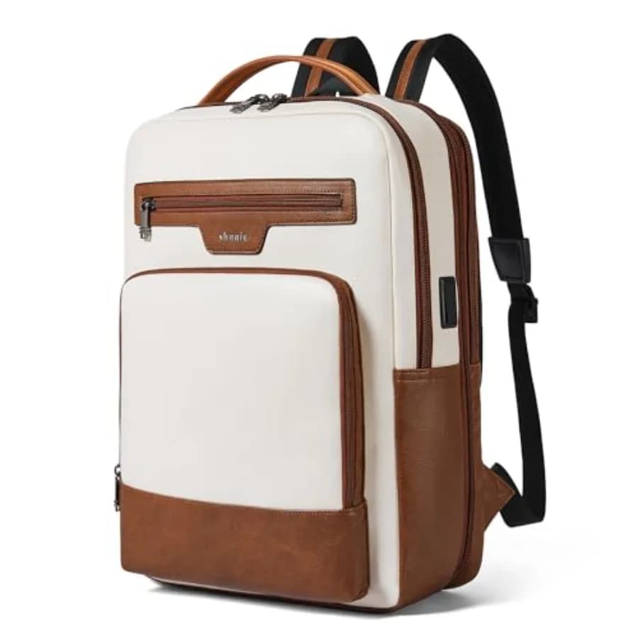 Zaino in pelle per laptop da donna e da uomo, zaino da viaggio da 28 litri, borsa per computer adatta a laptop da 16 pollici, zaino casual espandibile.