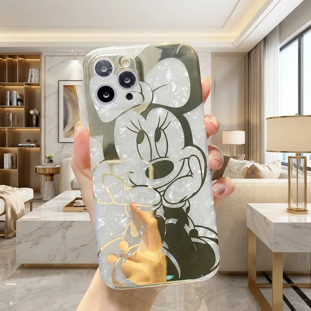 Cover Protettiva in Lamina d'Oro Mickey Minnie Compatibile con iPhone 16 Pro Max 14 11 Pro Max, Custodia per iPhone 14 11 Pro