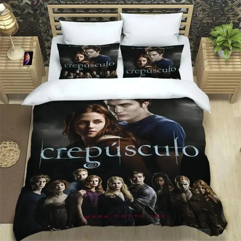 Set di biancheria da letto stampato in 3D The Twilight Saga, set copripiumino con motivo vampiro, copripiumino e federa per ragazzi, adolescenti e adulti, misure King e Queen