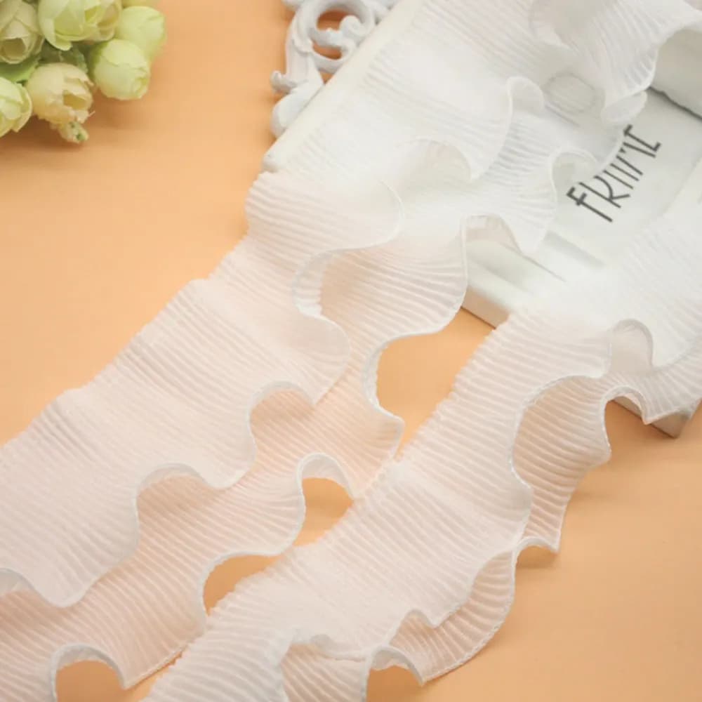 2 strati onda chiffon pieghettato pizzo volant tessuto cucito artigianato abito da sposa abbellimento abiti da festa decorazione