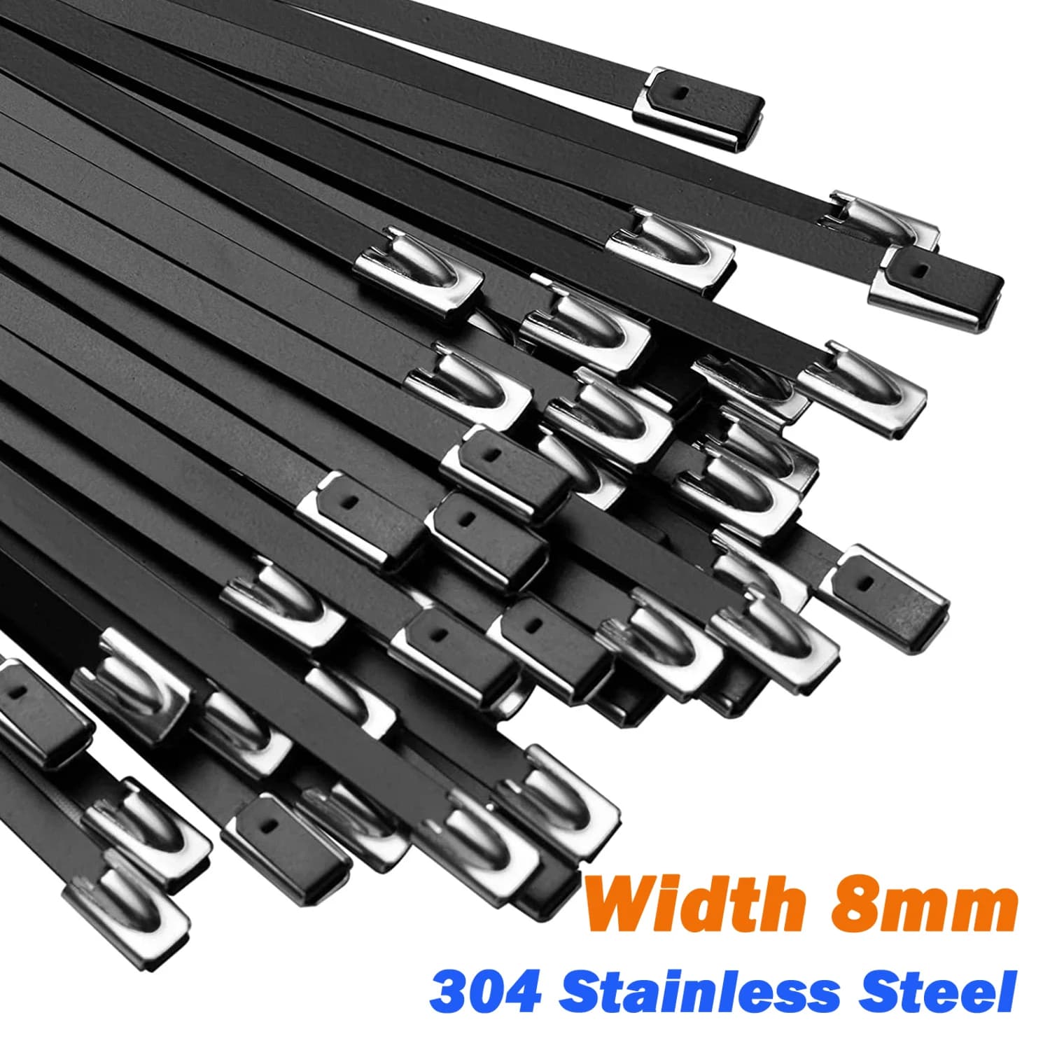 Fascette per cavi in metallo nero in acciaio inossidabile 304 Fascette per cavi rivestite in plastica da 8 mm Fascette per cavi con bloccaggio per carichi pesanti per rilegatura di tubi di scarico