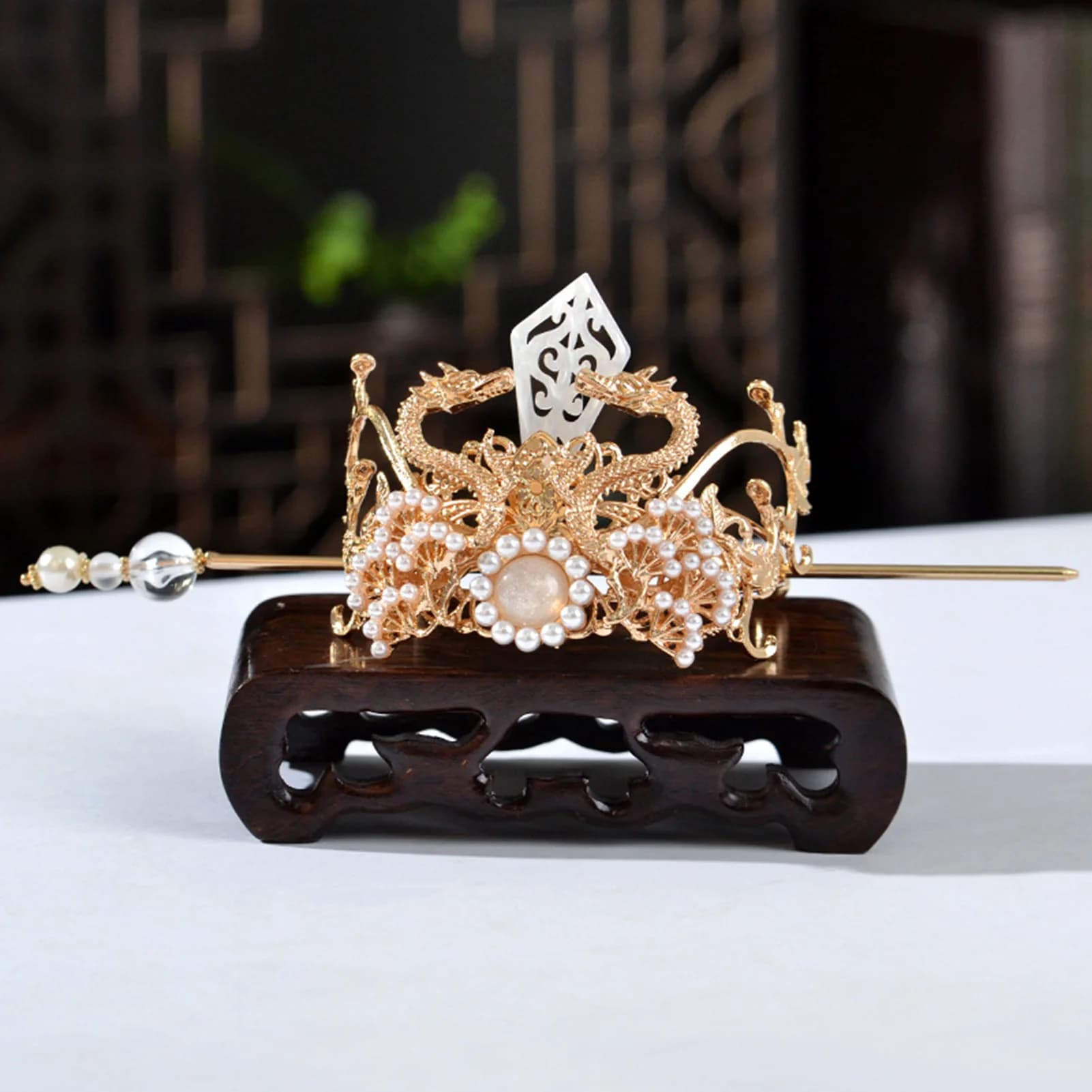 Chinese Hairpins Clips Retro Ponytail Bun Hair Holder Gold Silver Color Metal Pearls Crown Tiara for Women Men Long Hair Jewelry