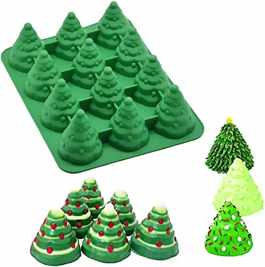 Stampo in Silicone per albero di natale 3D-stampo in Silicone per stampo per albero di natale per Mousse Cake Muffin Baking, Ice Cube, Jello, cioccolato