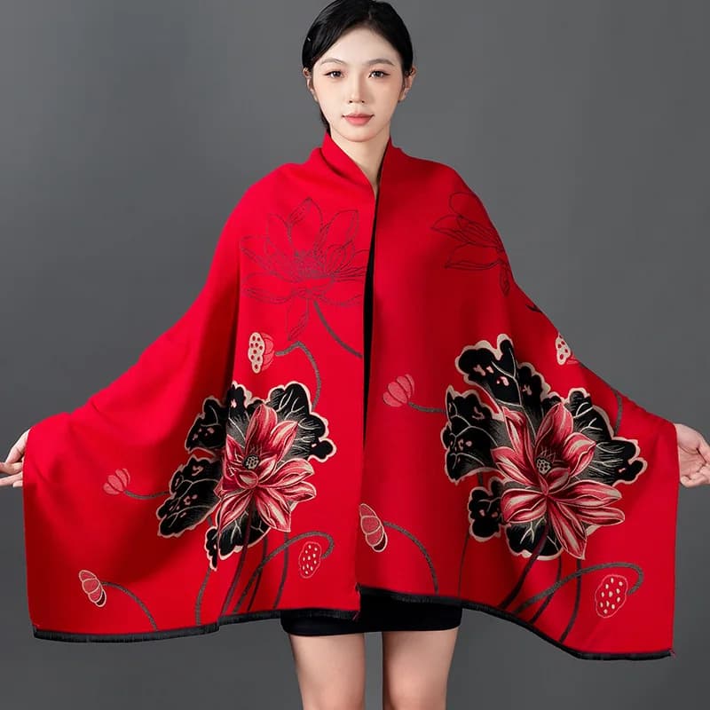 Women Winter Shawl Cashmere Scarf Floral Print Shawl Wrap Pashmina Warm Scarves Thick Travel Blanket Female All-Match Echarpe