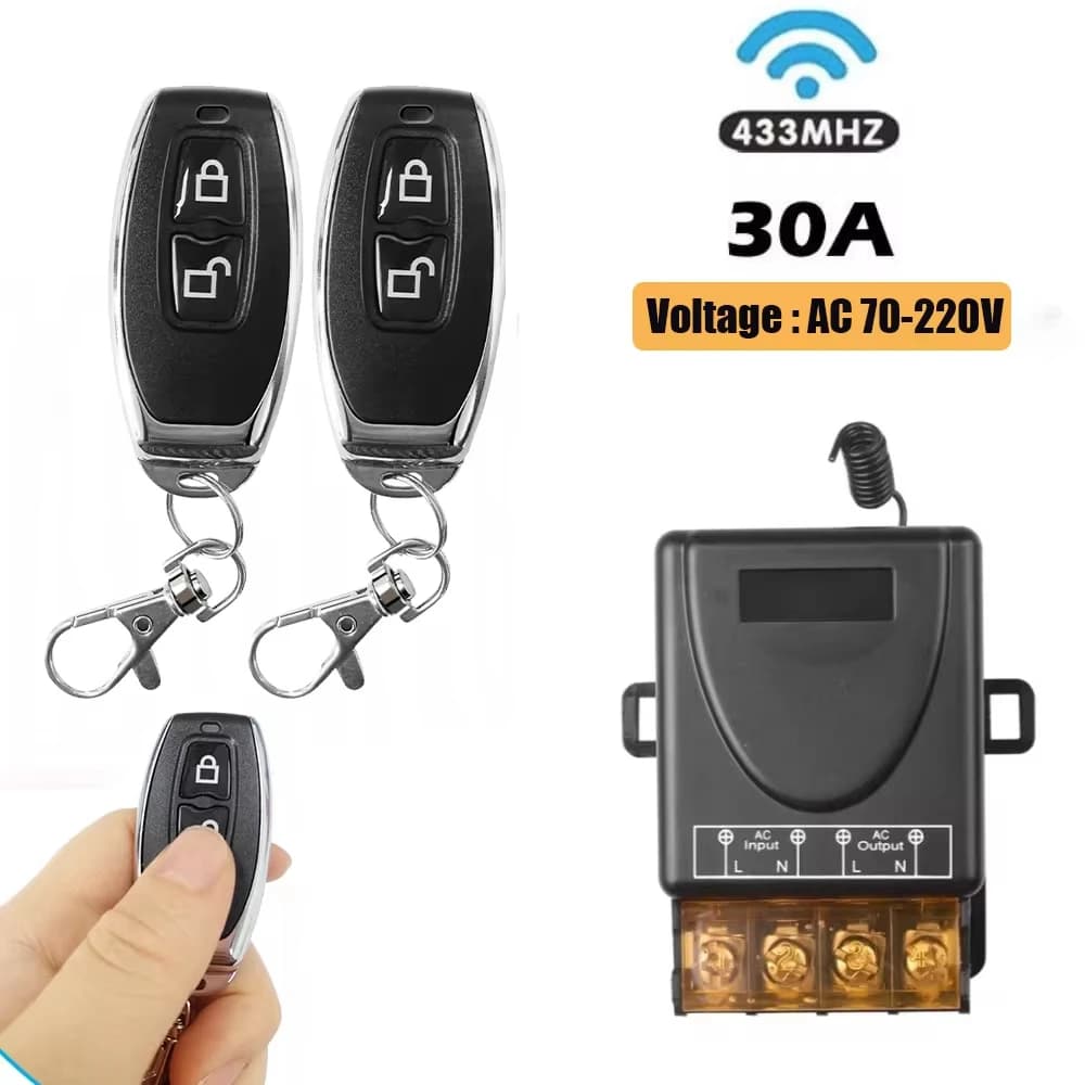 433 Mhz 30A Interruttore di telecomando senza fili AC 75 V-220 V Relè On Off Trasmettitore di telecomando per motore pompa acqua LED/elettrico