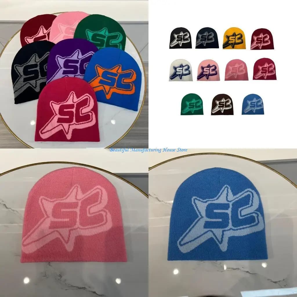 E56A Cappello da guida invernale con lettera jacquard per adolescenti, protezione per le orecchie, per ragazze e ragazzi