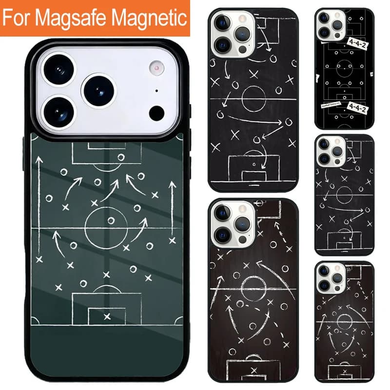 Custodia Magnetica per Telefono con Tema Tattiche Calcistiche per iPhone 17 Pro 16 15 13 12 11 Pro Max Air 14 Plus con Cover Magsafe