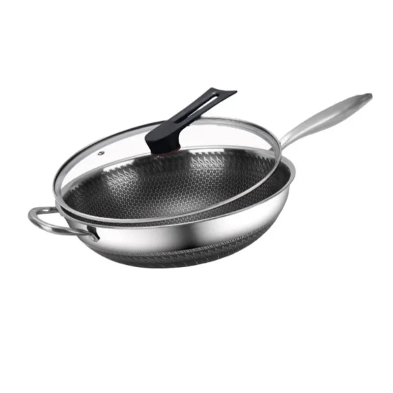 Padella antiaderente non rivestita da 36 cm, pentole e padelle, pentola a doppia nido d'ape, wok antiaderente, padella in acciaio inossidabile 316