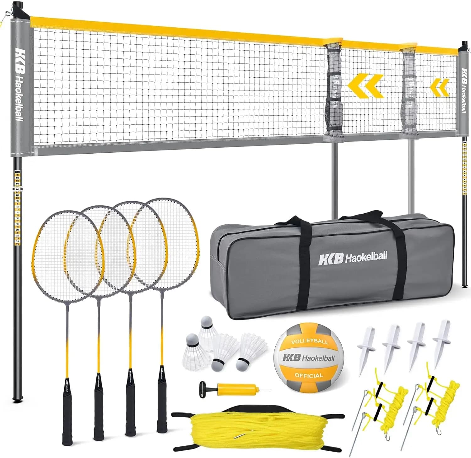 Set Professionale in Fibra di Carbonio per Badminton e Pallavolo con Rete Anti-Cedimento, 4 Racchette, Volani per Divertimento in Giardino