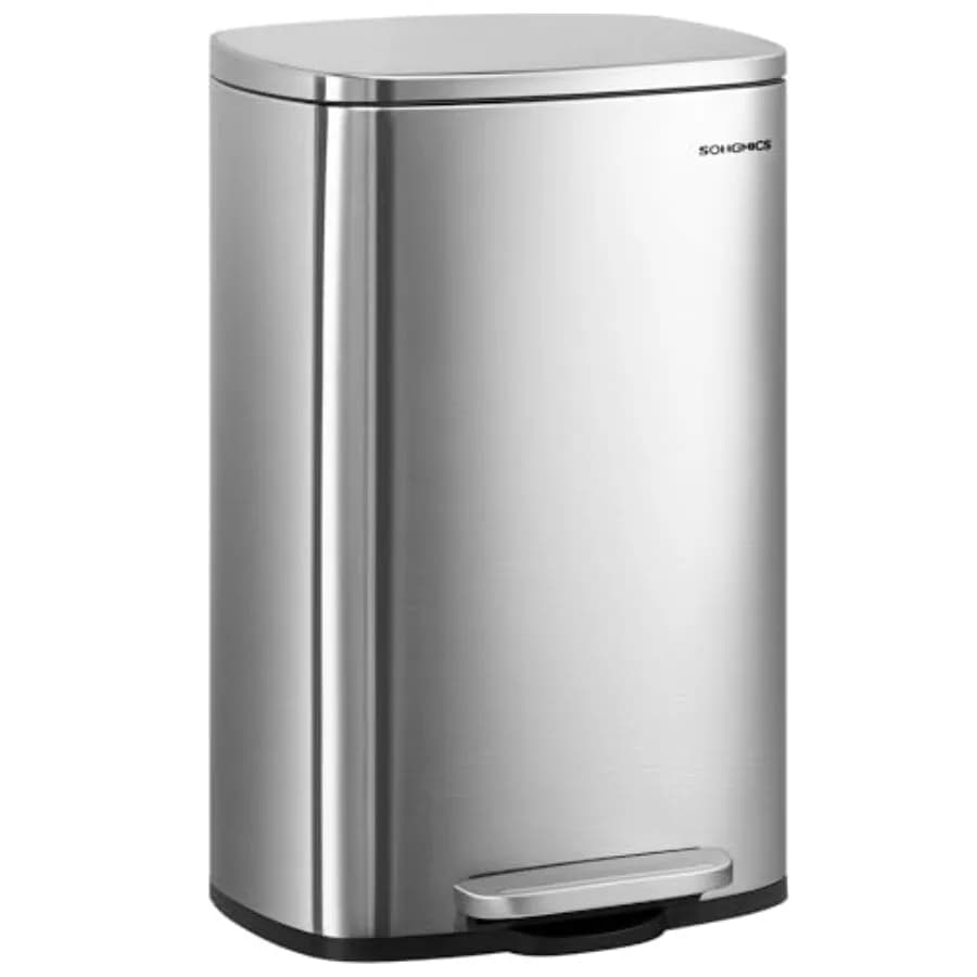 Bidone della Spazzatura da 50 L (13 Galloni) in Acciaio Inox, Contenitore per Rifiuti o Riciclaggio con Chiusura Morbida, Pedale e Secchio Interno Rimovibile