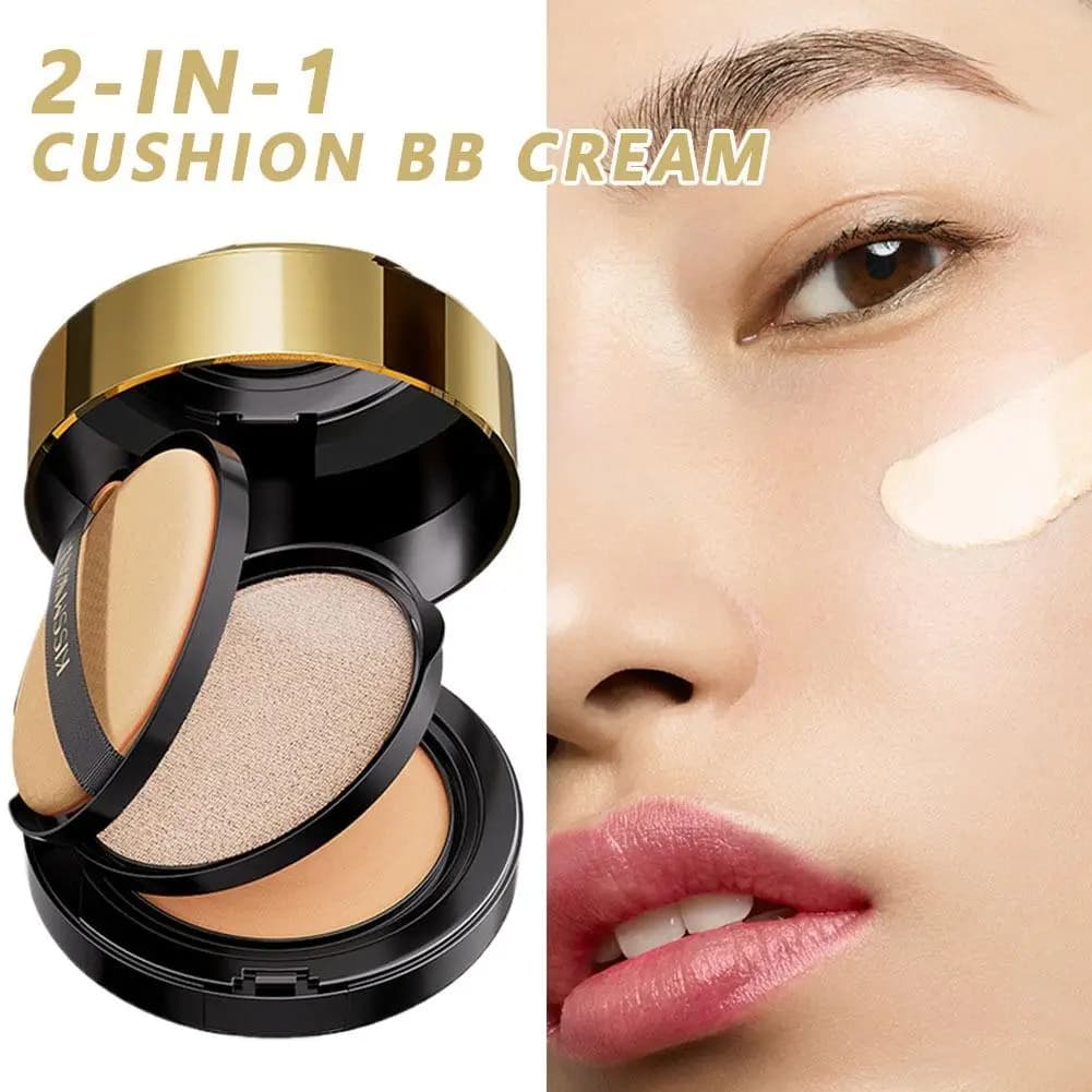BB Cream e correttore 2-IN-1 con cuscino d'aria, polvere fissante, copertura totale, controllo dell'olio, idratante, a lunga durata, trucco impermeabile
