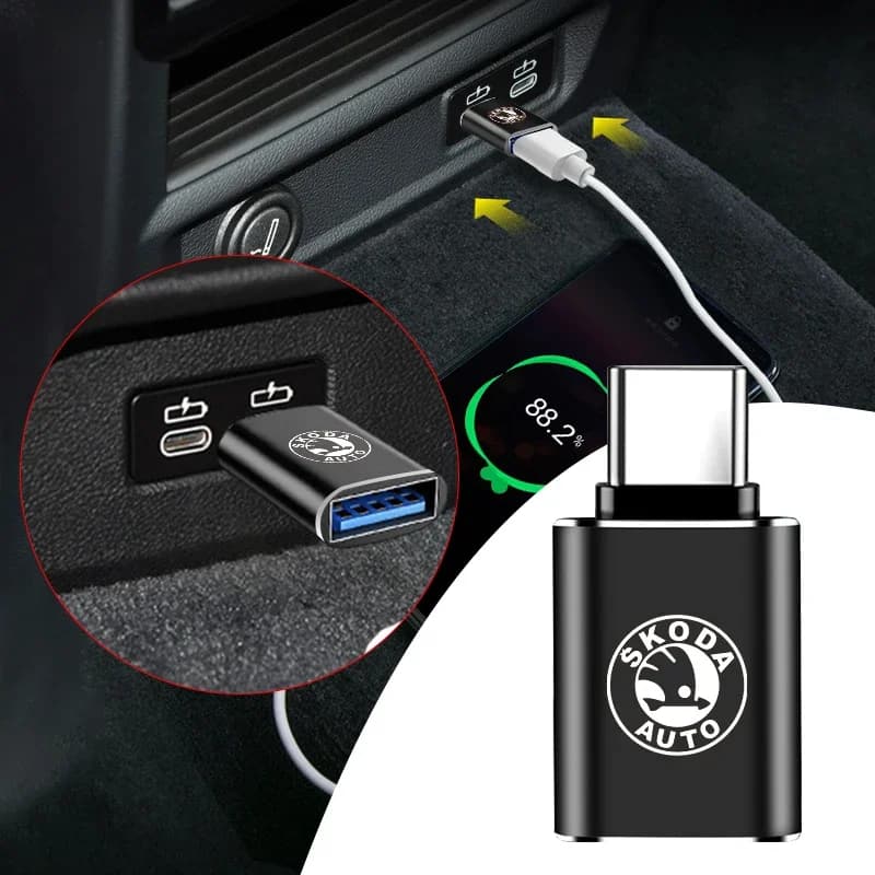 Car Usb Type C Cable Converter Charging Adapter Car Accessories For Skoda VRS Octavia 2 3 Rapid Kodiaq Karoq Fabia Kamiq Superb