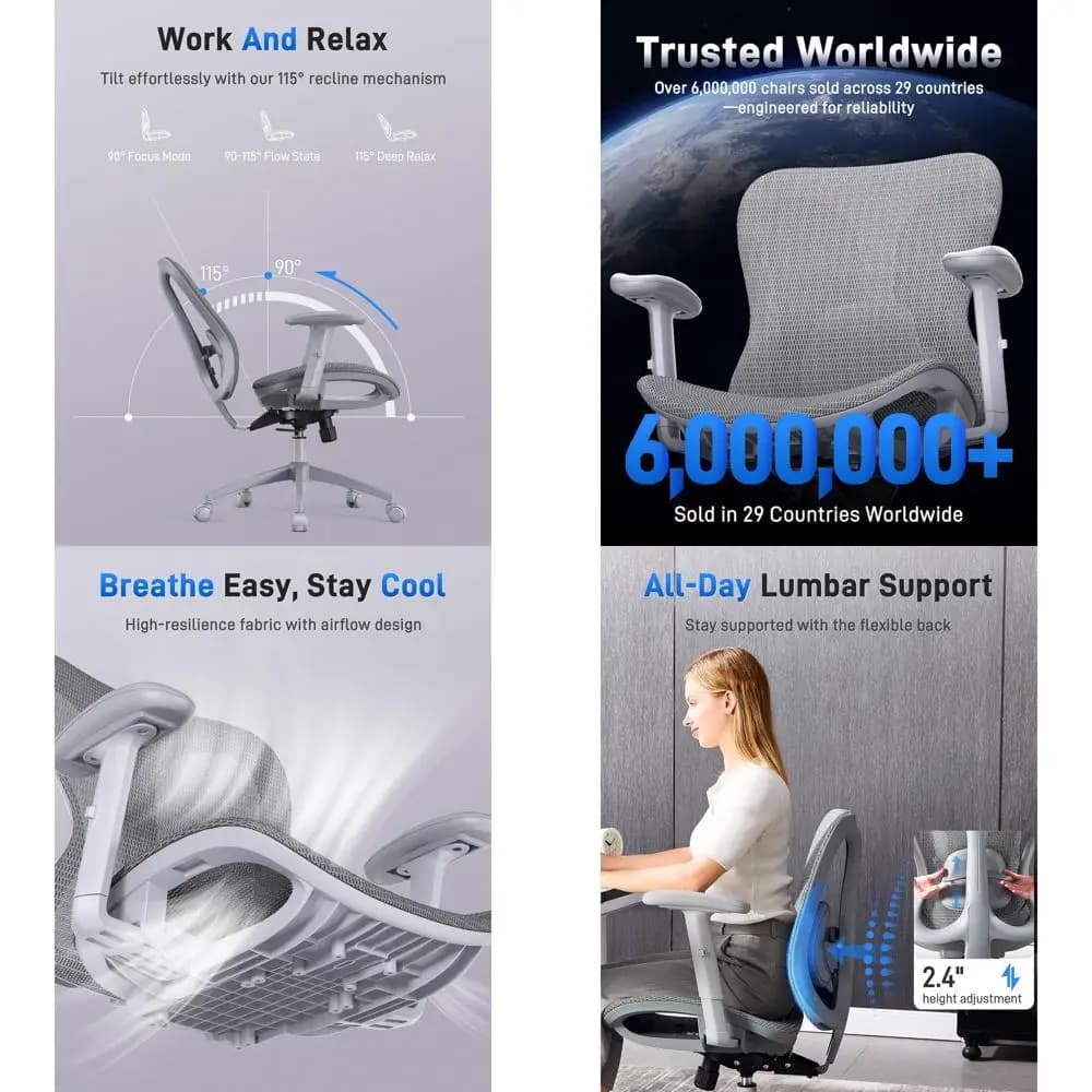 Sedia da Ufficio Ergonomica, Comoda Sedia da Gaming, Rete Traspirante, Braccioli Regolabili, Supporto Lombare, Adatta per Casa o Ufficio
