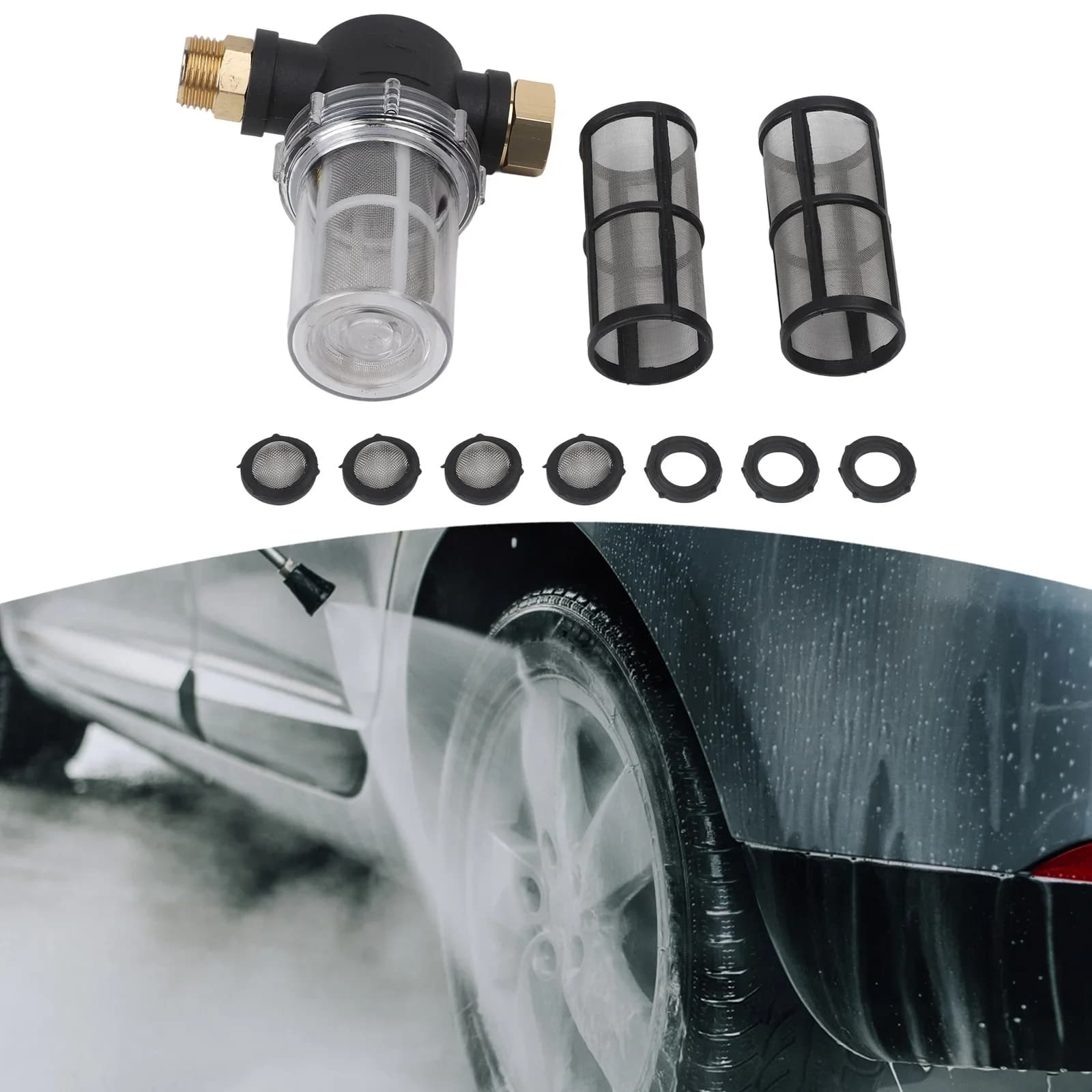 Filtro anteriore per idropulitrice ad alta pressione Tubo da giardino Filtro in metallo Filtro per rubinetto 3/4 "Giunto di ingresso acqua per macchina per lavaggio auto