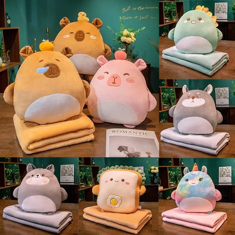 Coperta in peluche con flangia per cuscino in peluche 2 in 1, bambola a mano calda in cartone animato, coprigambe per pisolino da ufficio, artefatto, design morbido e confortevole per riporre