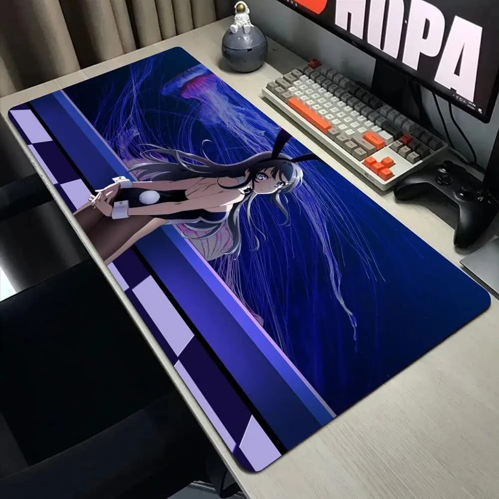 Bunny Girl Sakurajima Mai Mouse Pad Tappetino per mouse da scrivania Simpatico tappetino da scrivania HD Tappetini per tastiera da gioco estesi Tappetino per mouse per giocatori XXL di grandi dimensioni 90x40