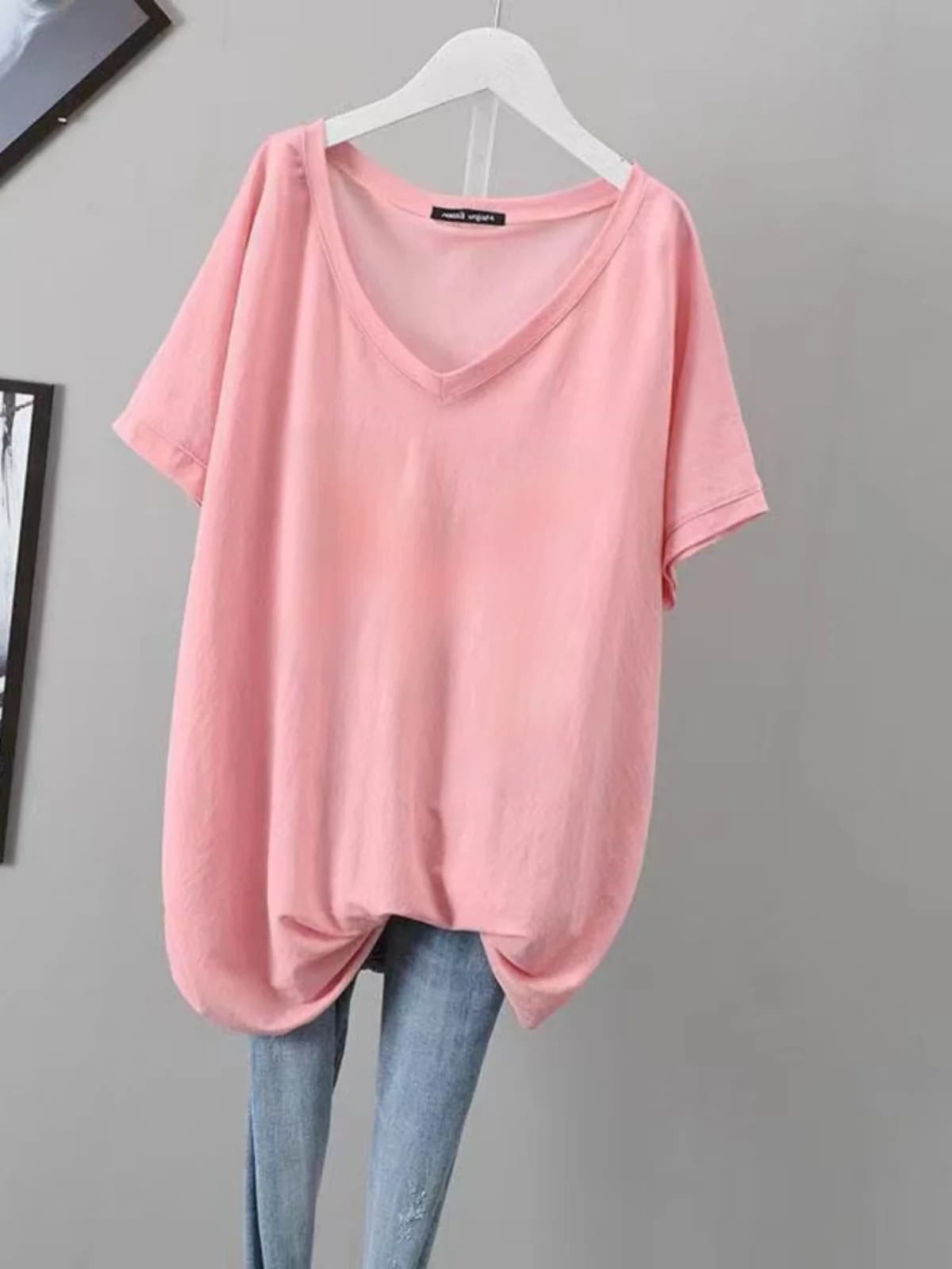 Taglie forti Estate ort Sve V-Ne T-shirt da donna Casual Sle di media lunghezza Carne Nascondere Effetto dimagrante Speciale di grandi dimensioni