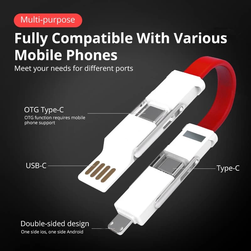 Cavo di ricarica multifunzionale 4 in 1 cavo di ricarica da OTG a telefono cellulare cavo di ricarica Micro USB cavo dati USB Type-C a 8pin