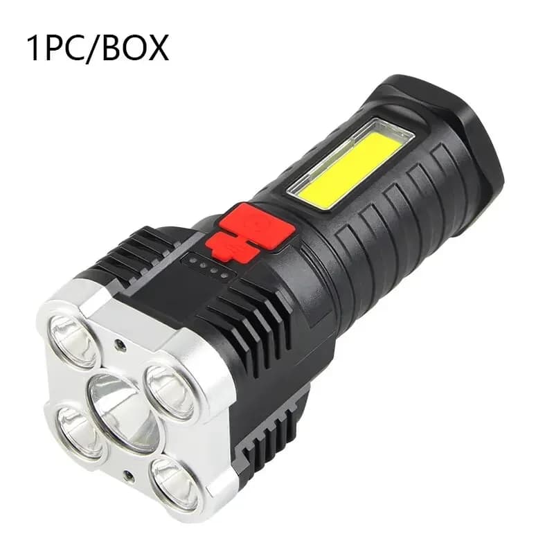 High power rechargeable torch with side light, 3 lighting modes for camping, outdoor activities and adventures