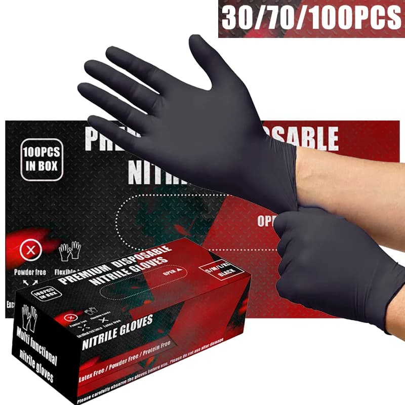 30/70/100 Pezzi Guanti Monouso in Nitrile Neri, Guanti da Cucina, per Casa, Cucina, Stoviglie, Auto, Giardino, Lavaggio Animali Domestici