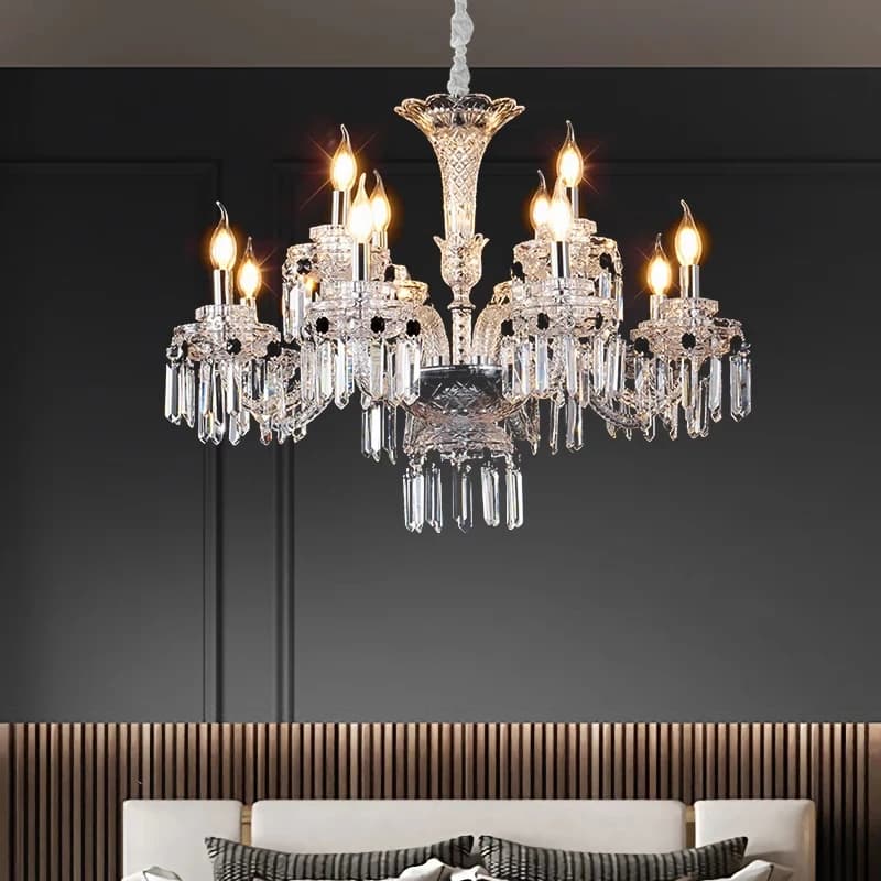 Lampadario Moderno in Cristallo, Lampada a Sospensione Decorativa, Illuminazione a Candela in Cristallo K9 Trasparente Rosso, Design Unico