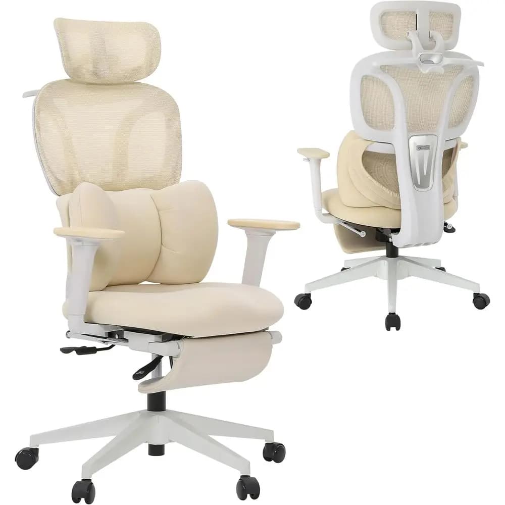 CabLady S1 Petite Sedia da scrivania ergonomica per casa con poggiapiedi e poggiatesta, supporto lombare fisso con schienale alto e cuscino rimovibile, reclinabile