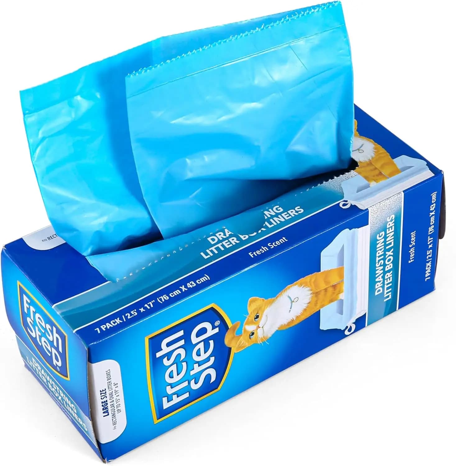 Sacchetti per lettiera per gatti resistenti con coulisse, profumati, 7 pezzi, per vasche ovali o rettangolari grandi, 30x17 pollici