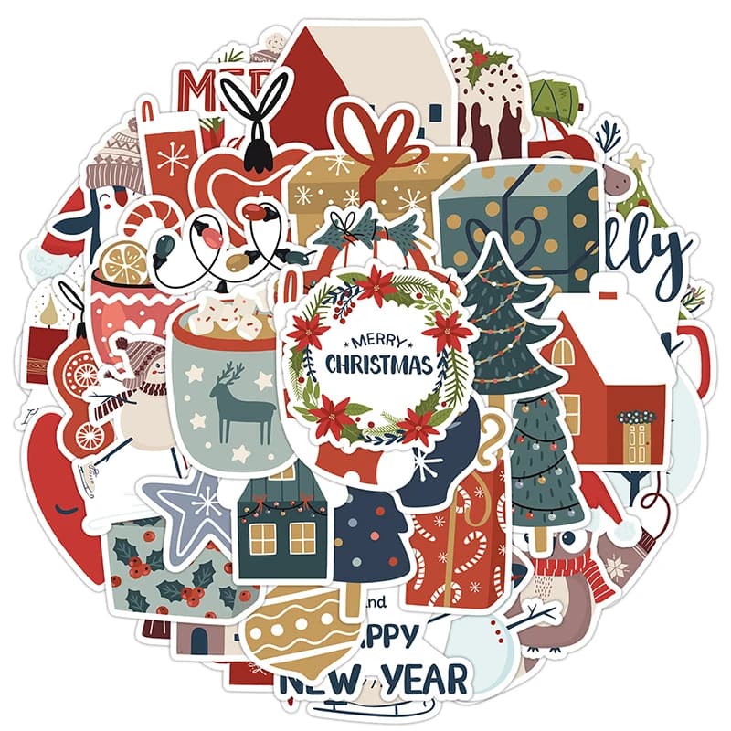 50PCS Cute Christmas Stickers Vintage Santa Claus Snowman Sticker Pack Vinyl Waterproof Decals for Water Bottles, Scrapbooking