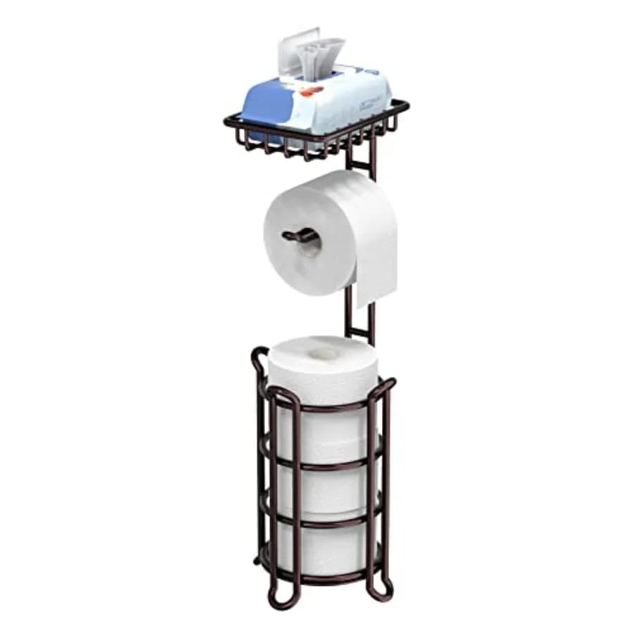 Portarotolo da terra per carta igienica con ripiano per bagno, porta rotoli giganti - Bronzo