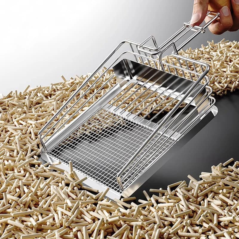 1pc pala per lettiera per gatti manico in legno in acciaio inossidabile strumento per la pulizia della toilette per gattini strumento per la pulizia efficiente
