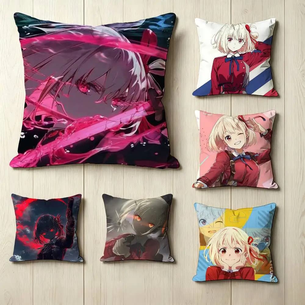 Anime For Young Women L-Lycoris R-Recoil Square Double-Sided printed Pillow Case Bedroom Bedside Pillow Sofa Cushion Cover