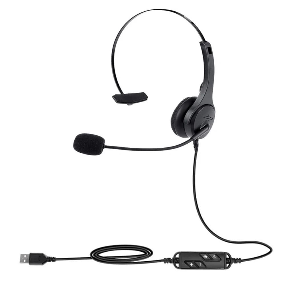 Cuffie USB Monofoniche con Cavo per Call Center, Microfono Regolabile e Pulsante di Controllo Volume per Ufficio e PC