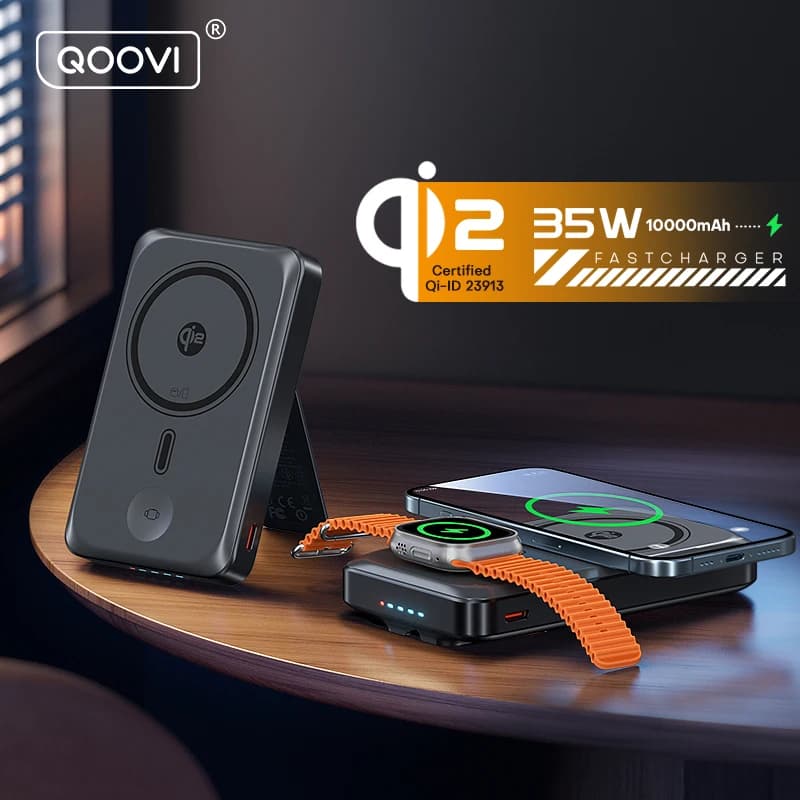 QOOVI Qi2 Power Bank Magnetic 35W 10000mAh Portable Charger Wireless Fast MagSafe 15W for iPhone 17 16 15 iWatch